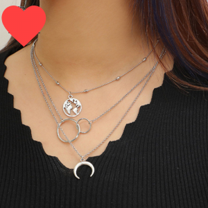 TTLIFE Bohemia Chokers Necklace Circle Map Moon Crescent Necklace for Women Vintage Antique MultiLayer Chain Necklaces Collares