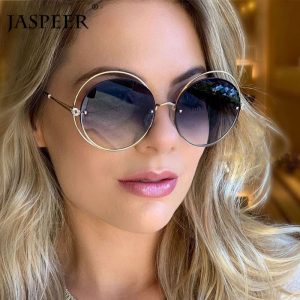 JASPEER Double Shade Sunglasses Women Round Lens Sunglasses Metal Shade Men Goggle Sunglass Fashion Eyewear Dual Shades UV400
