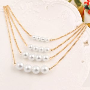 Multilayers Chain Imitation Pearl Pendant Necklace