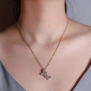 Double Diamond Butterfly Necklace
