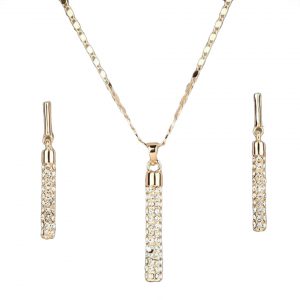 Hot Gold Color Clear Crystal Drop Earrings Pendant Necklace Set Women Ladies Jewelry Sets