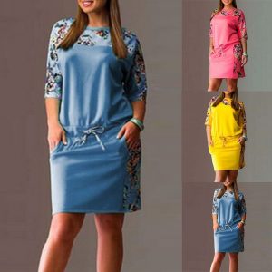 Plus Size Floral Print Mid Sleeve Dress