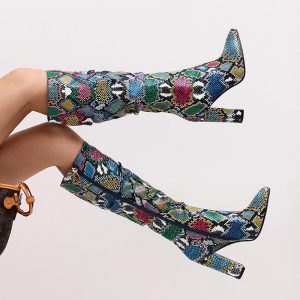 Colorful Pointed Toe High Boots With Zip