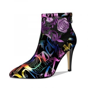 Colorful Suede & Mesh Embroidery Ankle Boots With Zip