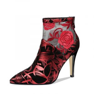 Colorful Suede & Mesh Embroidery Ankle Boots With Zip R