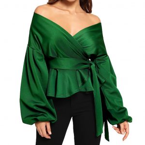 Elegant Solid V Neck Long Sleeve Blouse
