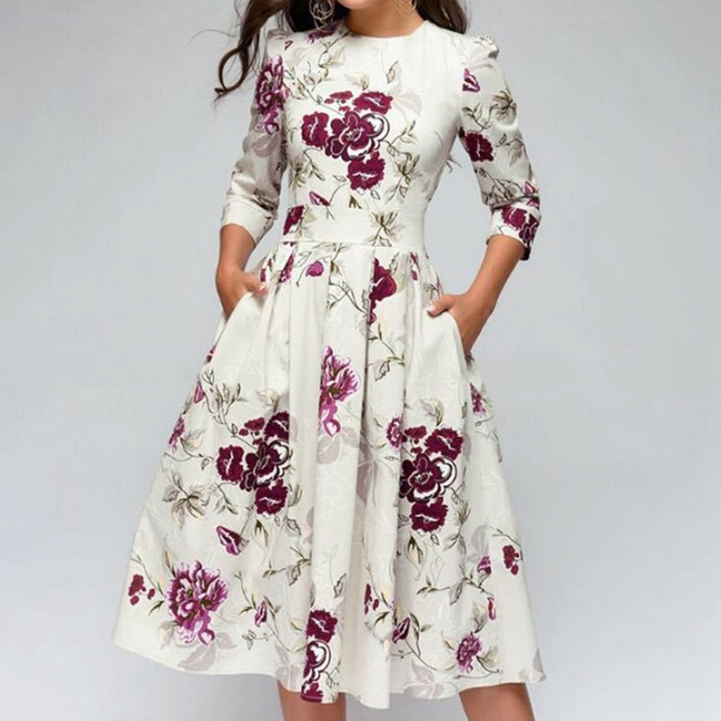 Womail dress Woman Summer Vintage Popular Print Half Sleeve O-Neck party Dress Holiday Elegant Beach Dress 2019 M57