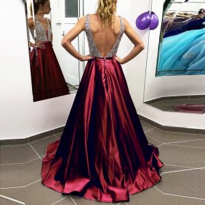 Elegant V-Neck Sequin Backless Long Gown