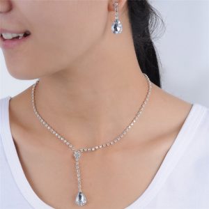 Celebrity Inspired Crystal Tennis Long Necklace Set Earrings Factory Price Wedding Bridal Bridesmaid Jewelry Sets