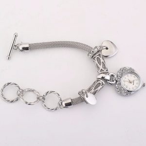 Gold Silver Fashion Women Bracelet Watches Ladies Girls Women's Wristwatch Love Heart Round Quartz Watch