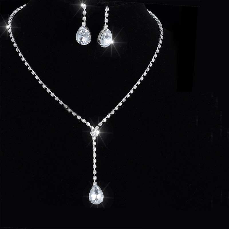 Celebrity Inspired Crystal Tennis Long Necklace Set Earrings Factory Price Wedding Bridal Bridesmaid Jewelry Sets