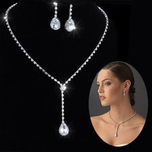 Celebrity Inspired Crystal Tennis Long Necklace Set Earrings Factory Price Wedding Bridal Bridesmaid Jewelry Sets