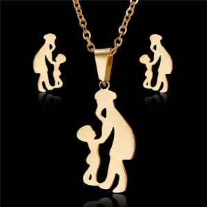 Fashion Stainless Steel Mother Mother Child Necklace Sets Women's Earrings Jewelry Sets For Women Mother's Day Gift