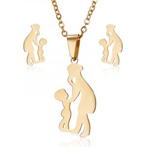 Fashion Stainless Steel Mother Mother Child Necklace Sets Women's Earrings Jewelry Sets For Women Mother's Day Gift