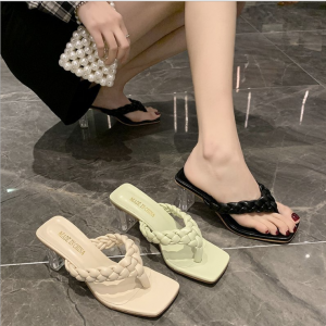 Cross-Tied Medium Heel Slippers