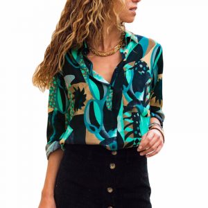 Long Sleeve Geometric Print Loose Shirt