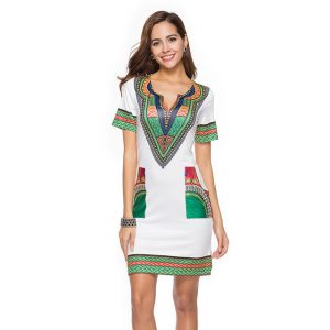 Sexy V Neck Patchwork African Print Mini Dress