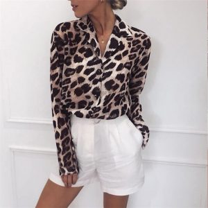 Leopard Print Long Sleeve Chiffon Shirt