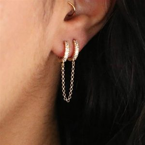 Cubic Zirconia Two Hole Earrings With Chain