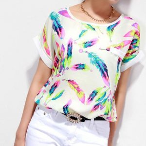 Pretty Feathers Chiffon Short Sleeve Blouse