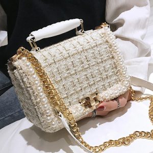 Fashion Wool and Chain Handbag