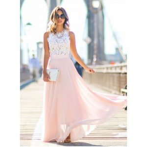 Sleeveless Lace Chiffon Ball Gown