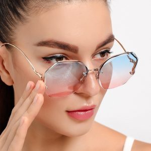 Gradient Color Gold Curved Metal Sunglasses
