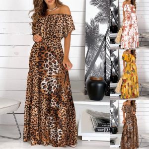 Off Shoulder Fashion Print Maxi Dress