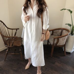 Large Size Long Sleeve Cotton Shirt Dress