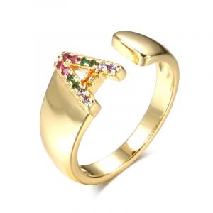 Adjustable A-Z Rainbow Letter Ring