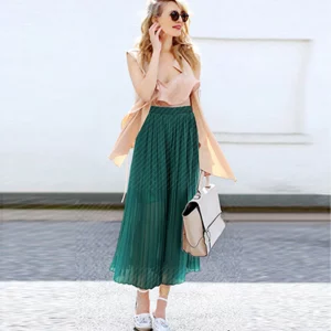 Pleated High Elastic Waist Wide Leg Pants