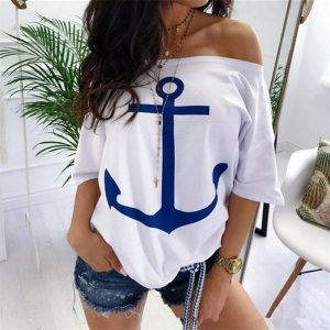 Anchor Print Large Off Shoulder Top