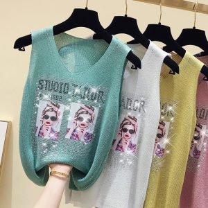 Fashion Glitter V Neck Woven Tank Top