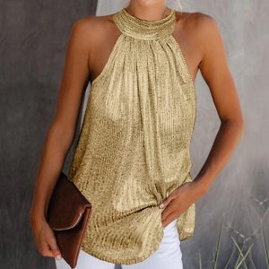 Fashion Shiny Halter Neck Sleeveless Top
