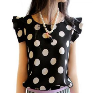 Polka Dot Ruffles Pleated Sleeve Blouse