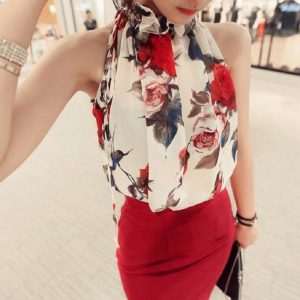 Floral Ruffles Collar Chiffon Top