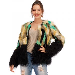 Warm Faux Fur Multi Color Shaggy Coat