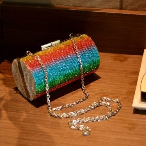 Cylindrical Rainbow Rhinestone Evening Bag