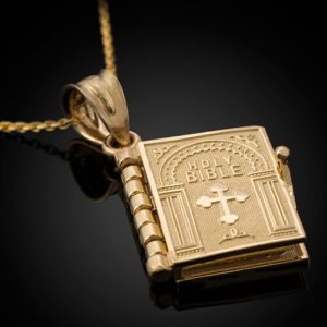 Gold Color Openable Holy Bible Pendant & Necklace