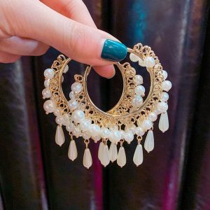 Vintage Pearl & Bead Hoop Earrings