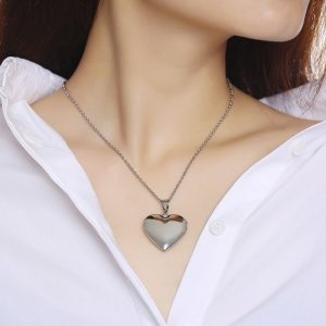Glossy Stainless Steel Heart Locket Necklace