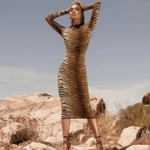 Long Sleeve Tiger & Leopard Bodycon Dress