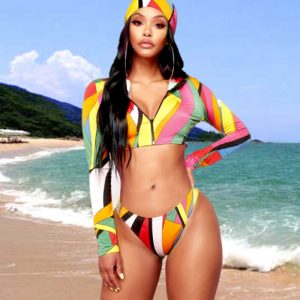 High Waist Long Sleeve With Cap 3pcs Swimwear Set
