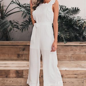 Skinny Ruffles Embroidery Backless Jumpsuit