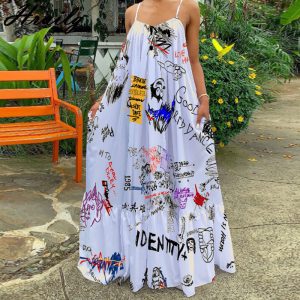Large Prints Spaghetti Strap Maxi Dress