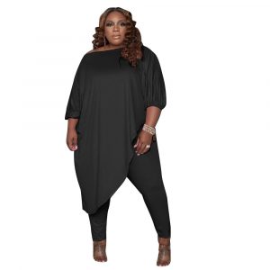 Plus Size Solid Color Two Piece Set