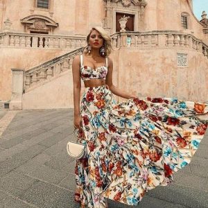 Summer Bra Top & Maxi Skirt Two Piece Set