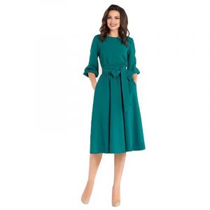 Lantern Sleeve Mid Length Dress