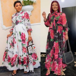 Elegant Floral Print Long Sleeve Maxi Dress