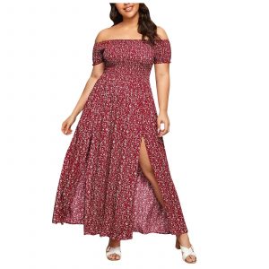 Plus Size Off Shoulder Two Sides Slit Dress